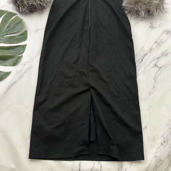 Alice & Olivia Delora Fox Fur Cuff Midi Dress Size 6 Black Gray Wiggle Fitted - Picture 12 of 12